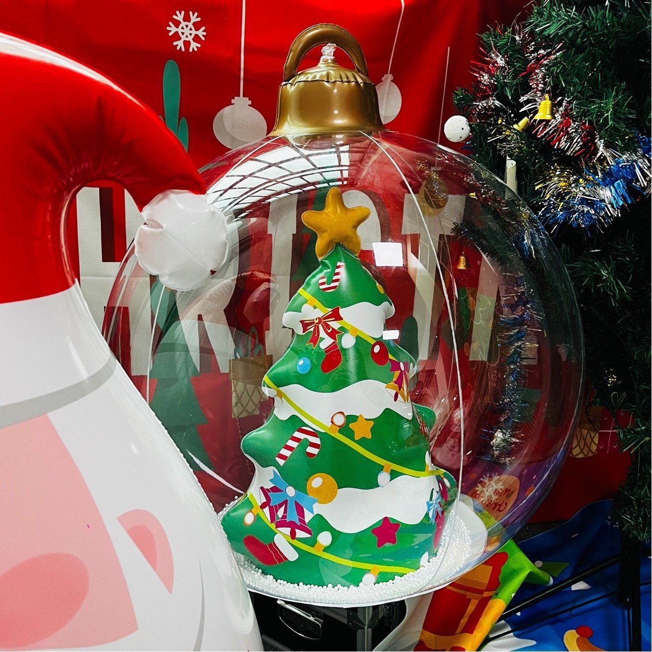 lusailstore - PVC Transparent Inflatable Santa Claus Balloon with Light