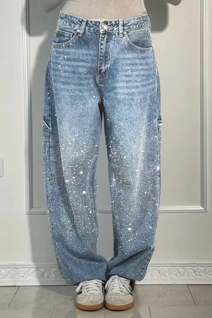 lusailstore - Women's rhinestone harem jeans