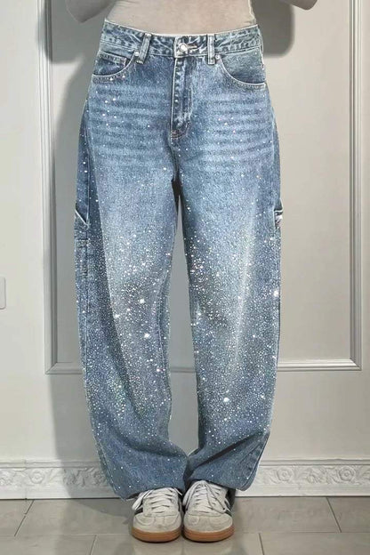 lusailstore - Women's rhinestone harem jeans