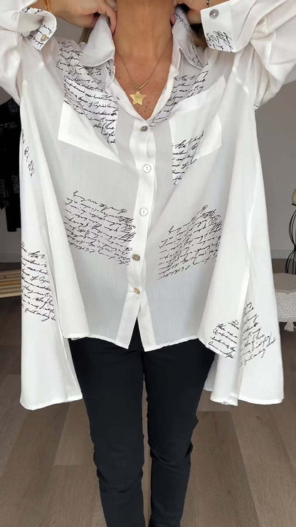 lusailstore - Letter Print Fashion Lapel Shirt