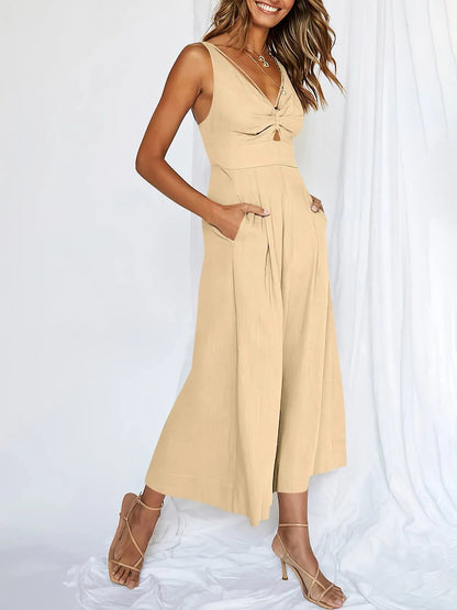 lusailstore - Hot Sales V Neck Cutout High-Waist Jumpsuits