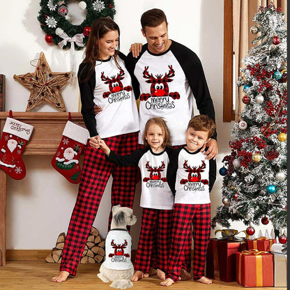 lusailstore -Reindeer Red Plaid Christmas Family Pajamas