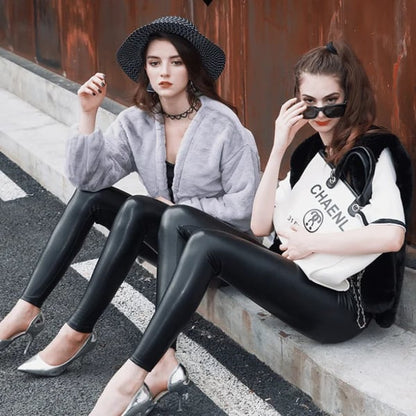 lusailstore - S-shaped PU Leather Leggings