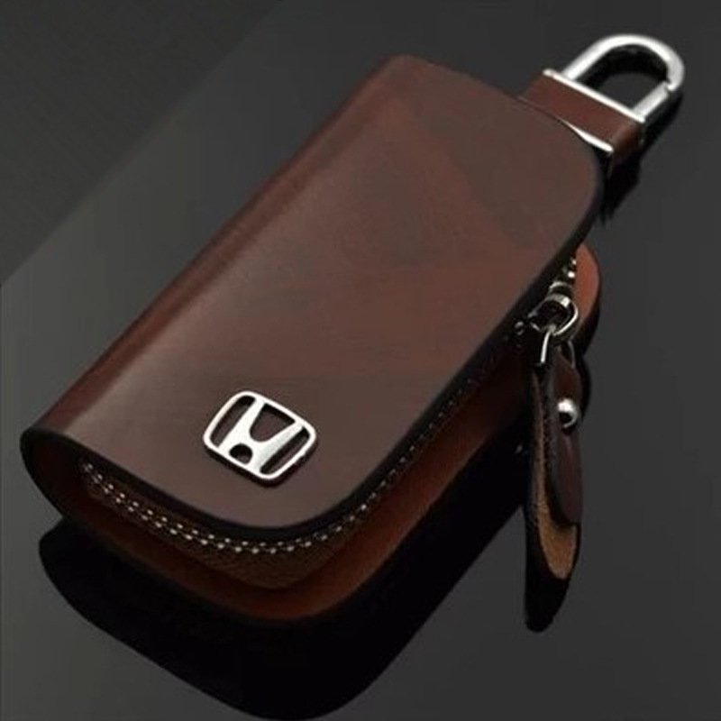 lusailstore - car logo leather wood grain car key case