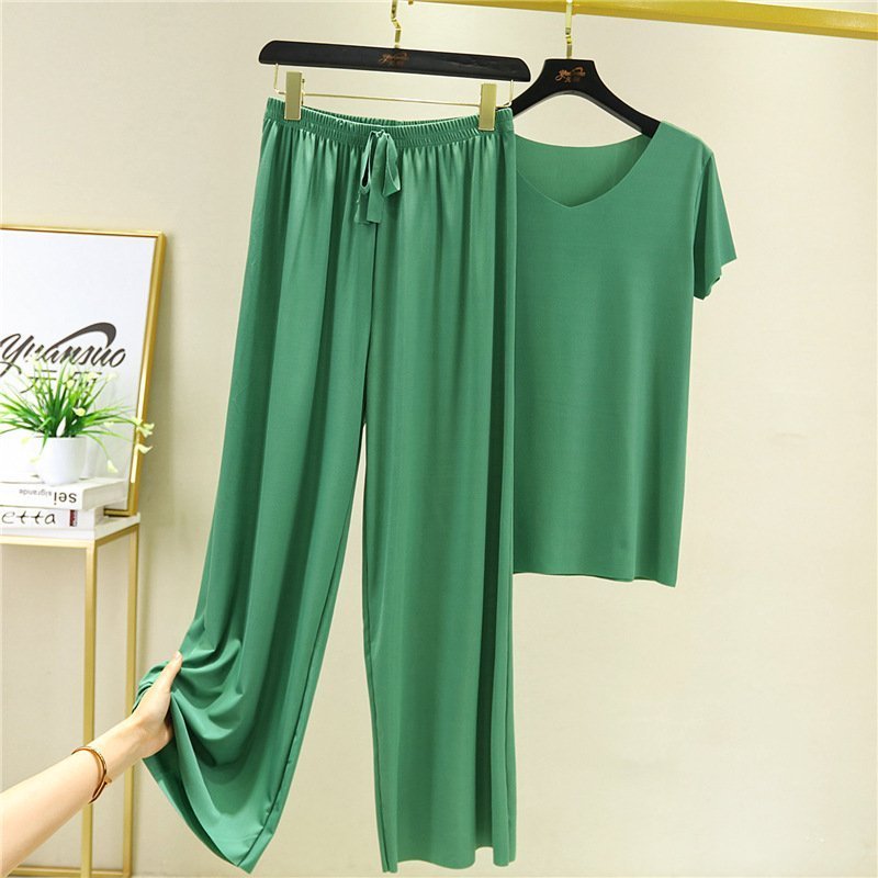 Soft and comfortable ice silk short-sleeved T-shirt two-piece set