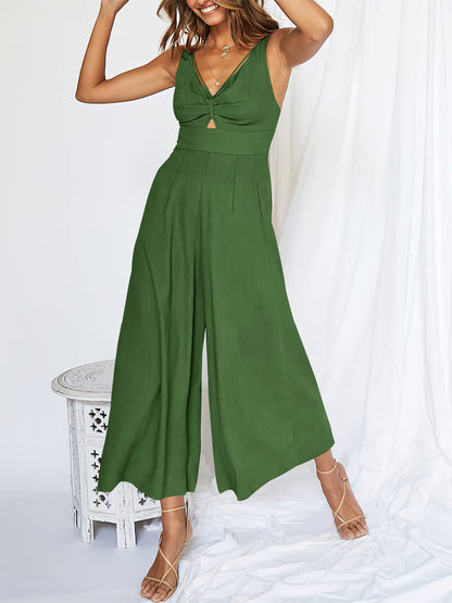 lusailstore - V Neck Cutout High-Waist Jumpsuits