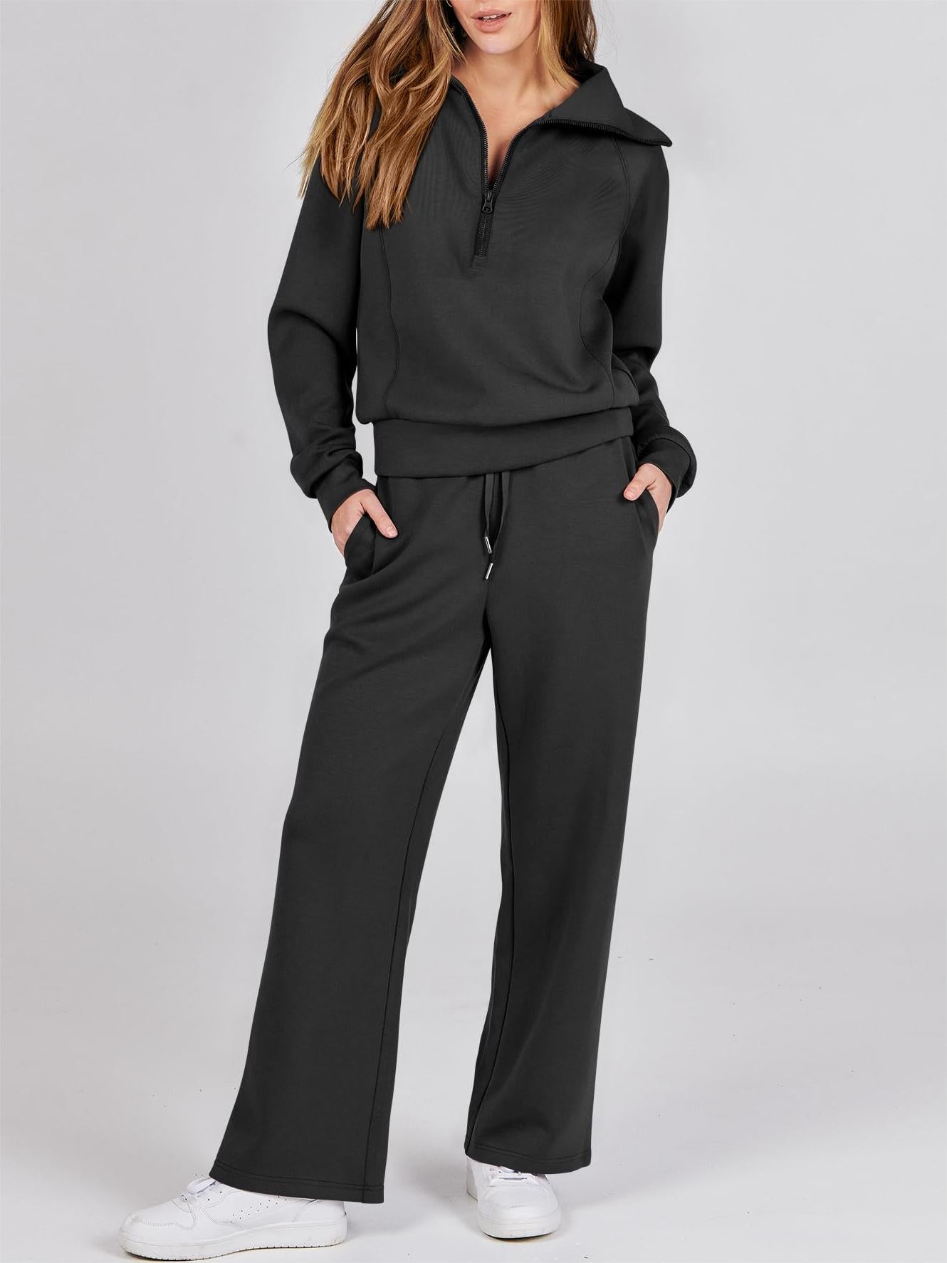 lusailstore - Women's Navy Collar Half Zip Suit