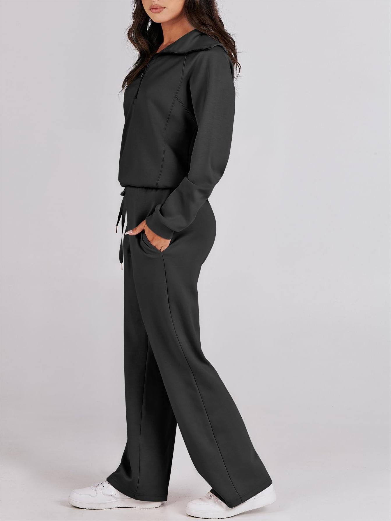 lusailstore - Women's Navy Collar Half Zip Suit