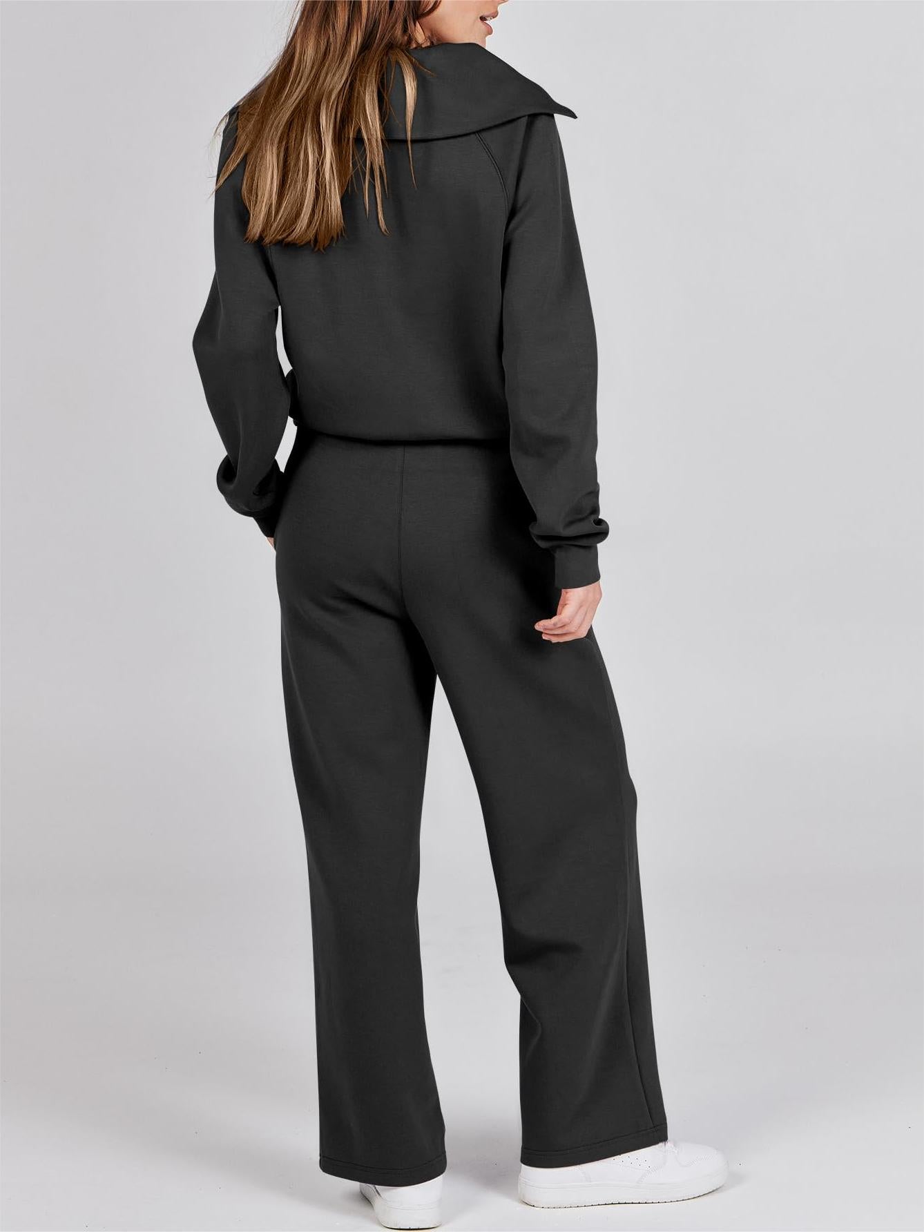 lusailstore - Women's Navy Collar Half Zip Suit