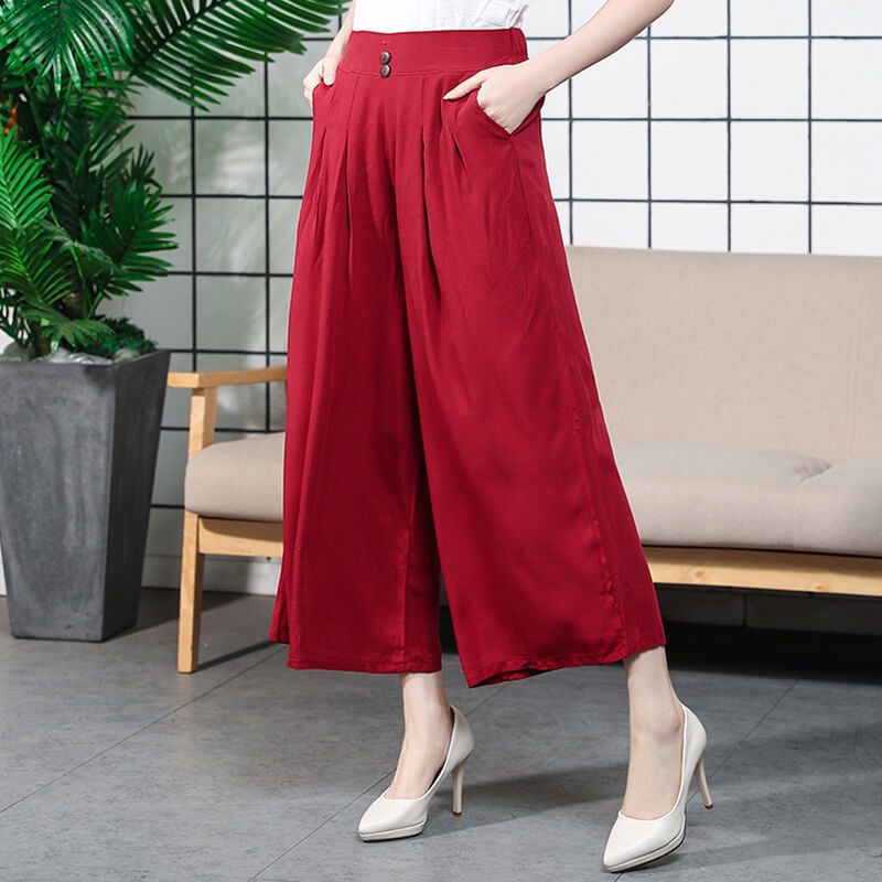 lusailstore-High-waisted Linen Wide-leg Trousers