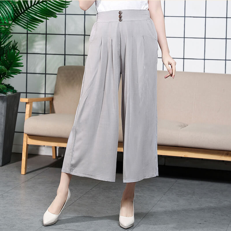 lusailstore-High-waisted Linen Wide-leg Trousers