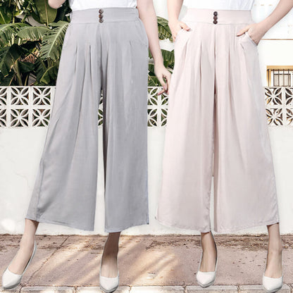 lusailstore-High-waisted Linen Wide-leg Trousers