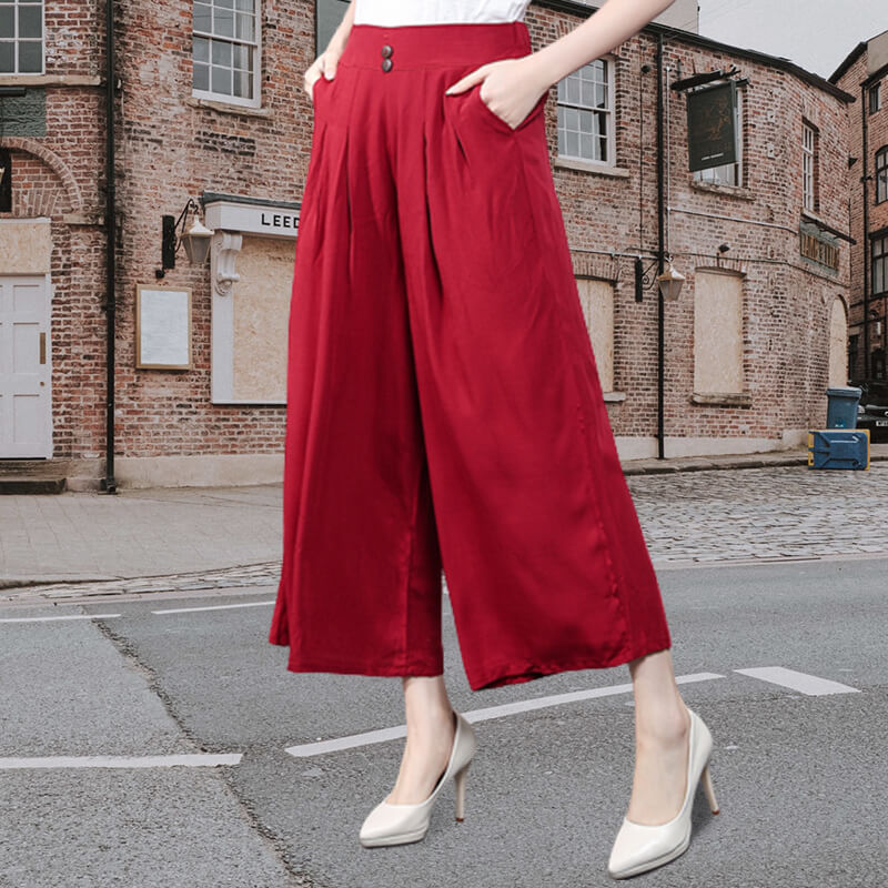 lusailstore-High-waisted Linen Wide-leg Trousers