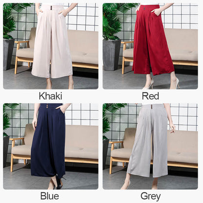 lusailstore-High-waisted Linen Wide-leg Trousers