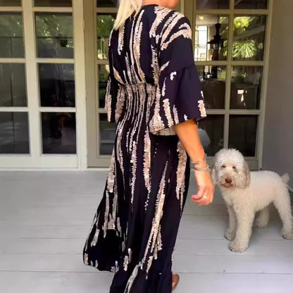 lusailstore - V-neck tie-dye print dress
