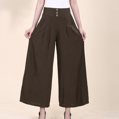 lusailstore-High-waisted Linen Wide-leg Trousers