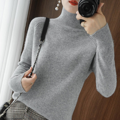 lusailstore-Solid Turtleneck Knit Sweater