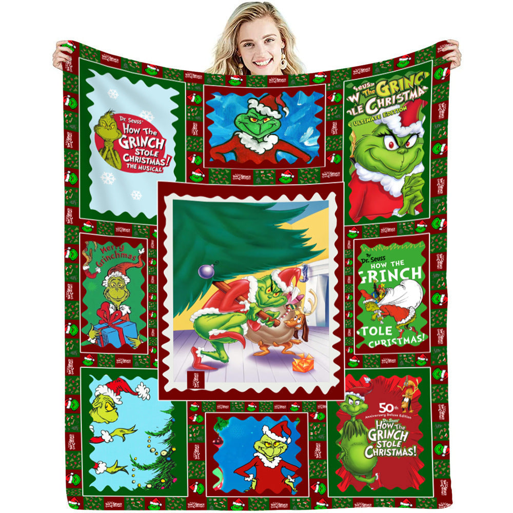 lusailstore - christmas green fluffy grinch flannel blankets