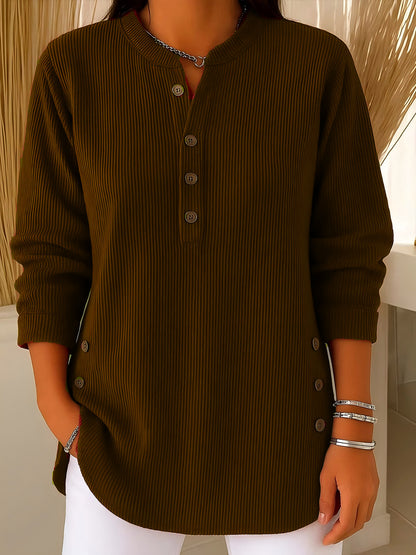 lusailstore -  Women's Solid Color Crew Neck Long Sleeve Casual Loose Knit Pullover