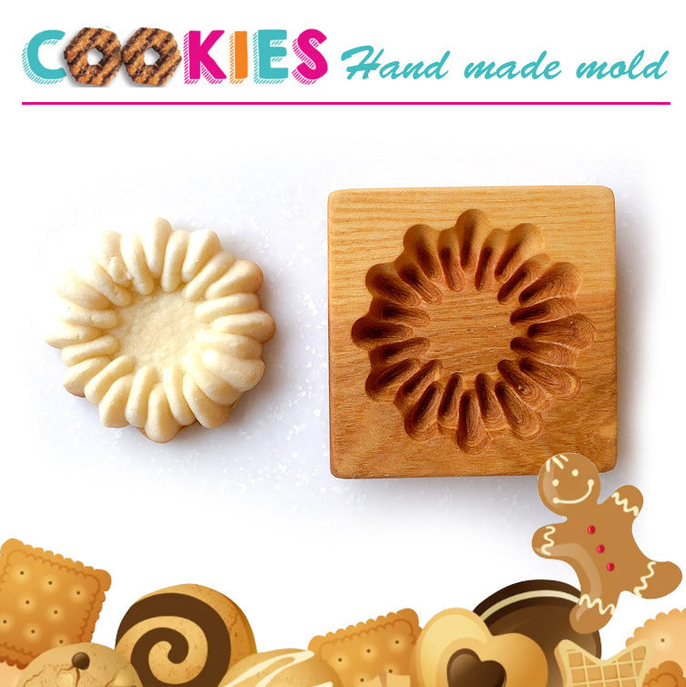 Cross-Border Cookie Mold Cutter Beech Cookie Shortbread Wooden Cookie Mold Biscuit Mold Flower