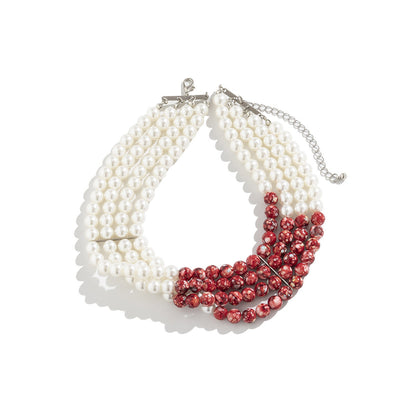 lusailstore - Red Blood Pattern Pearl Tassel Necklace