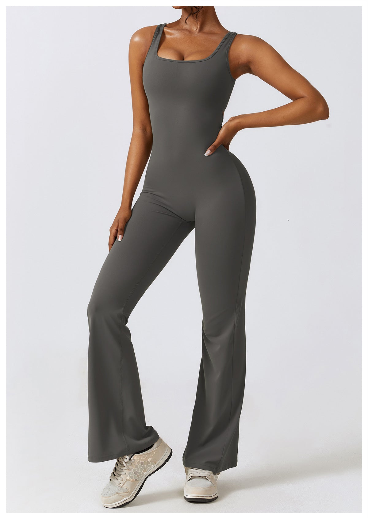 lusailstore - Scrunch V-Back Flared Jumpsuit