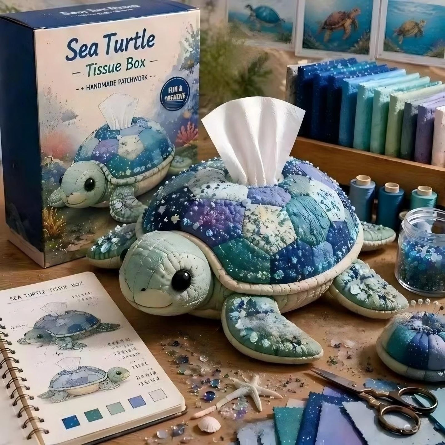 Cross-Border Patchwork Turtle-Shaped Tissue Box Diy Patchwork Animal-Shaped Tissue Box