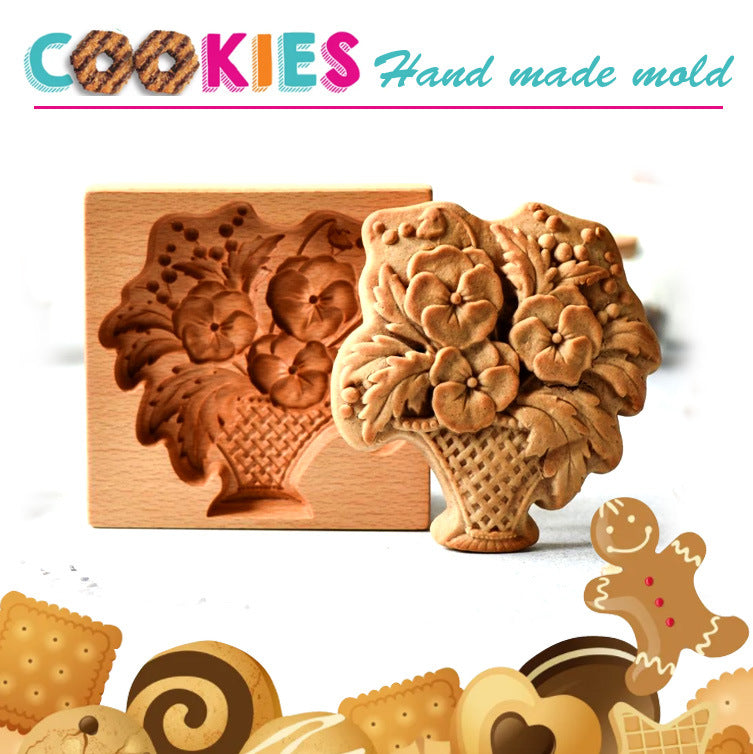 Cross-Border Cookie Mold Cutter Beech Cookie Shortbread Wooden Cookie Mold Biscuit Mold Flower
