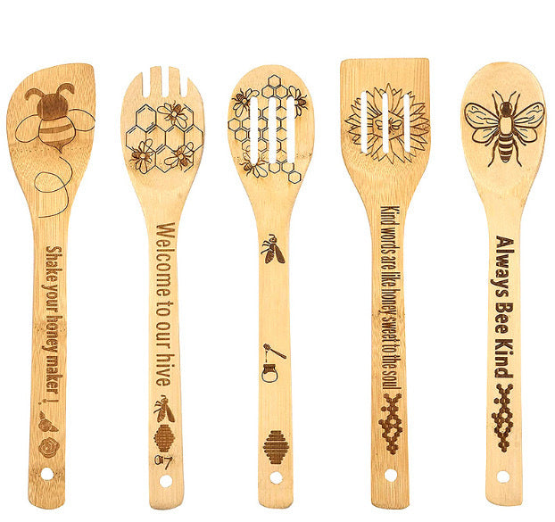 lusailstore - laser engraved logo bamboo spoon spatula sets