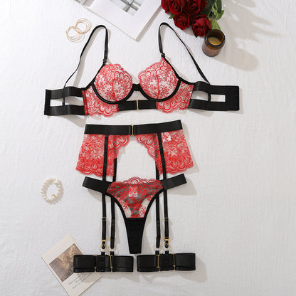lusailstore - Lace Design See-through clasp Bra Three-Piece Set