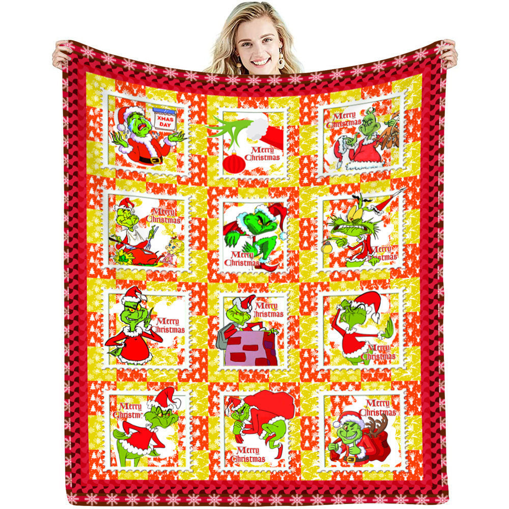lusailstore - christmas green fluffy grinch flannel blankets