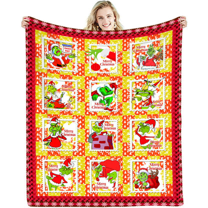 lusailstore - christmas green fluffy grinch flannel blankets