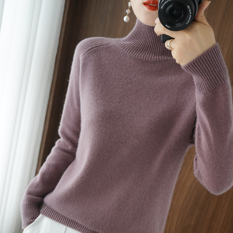 lusailstore-Solid Turtleneck Knit Sweater