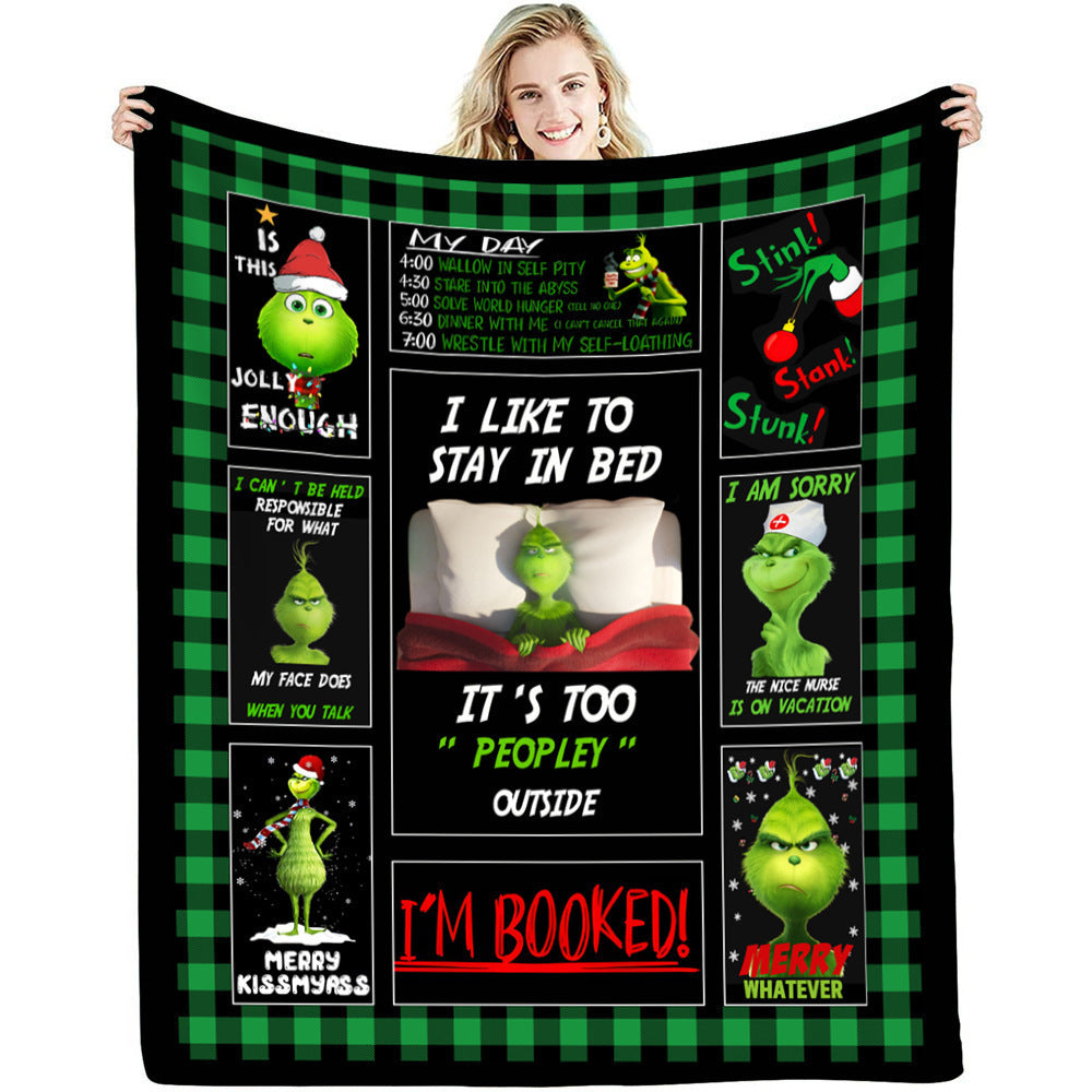 lusailstore - christmas green fluffy grinch flannel blankets