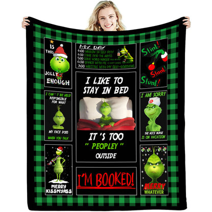 lusailstore - christmas green fluffy grinch flannel blankets