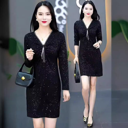 lusailstore - Glitter Slim Fit Half Zipper Dress