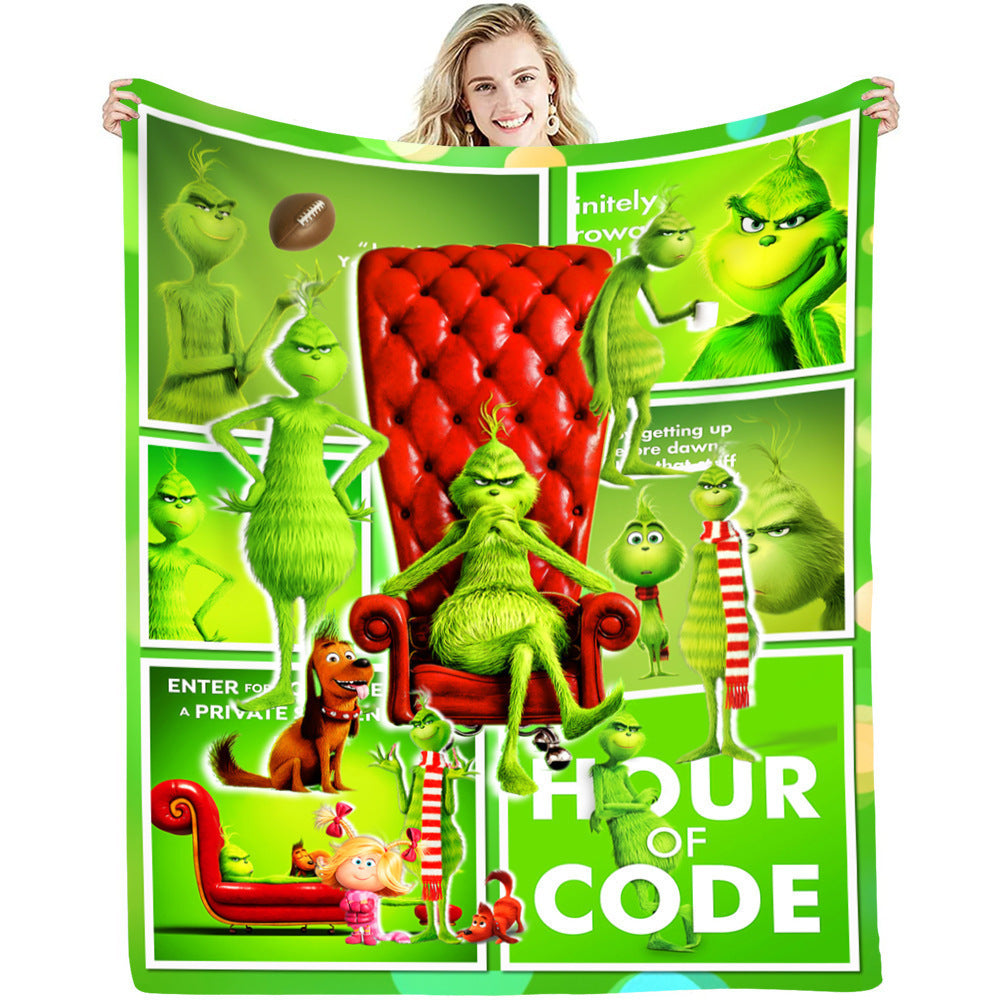 lusailstore - christmas green fluffy grinch flannel blankets