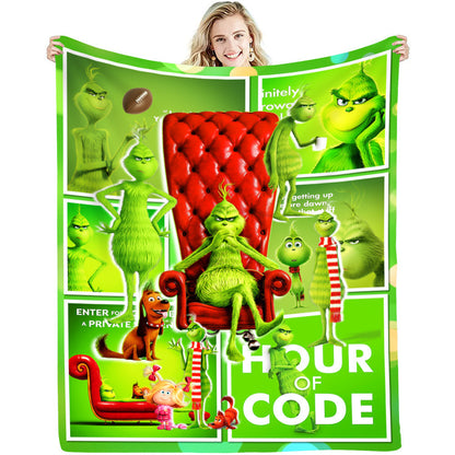 lusailstore - christmas green fluffy grinch flannel blankets