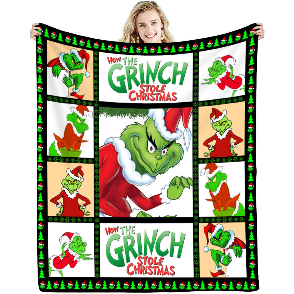 lusailstore - christmas green fluffy grinch flannel blankets
