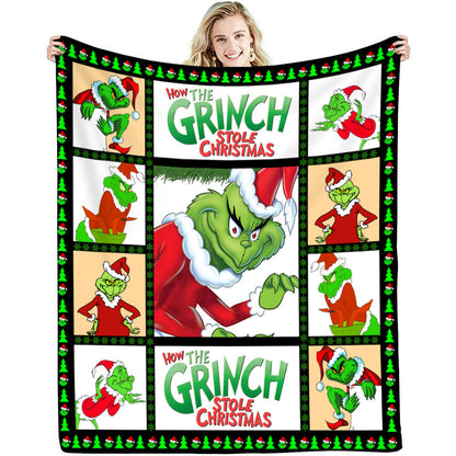 lusailstore - christmas green fluffy grinch flannel blankets