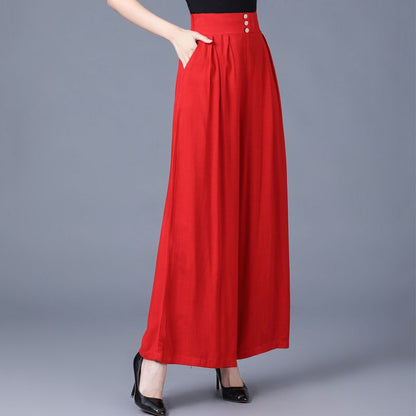 lusailstore-High-waisted Linen Wide-leg Trousers