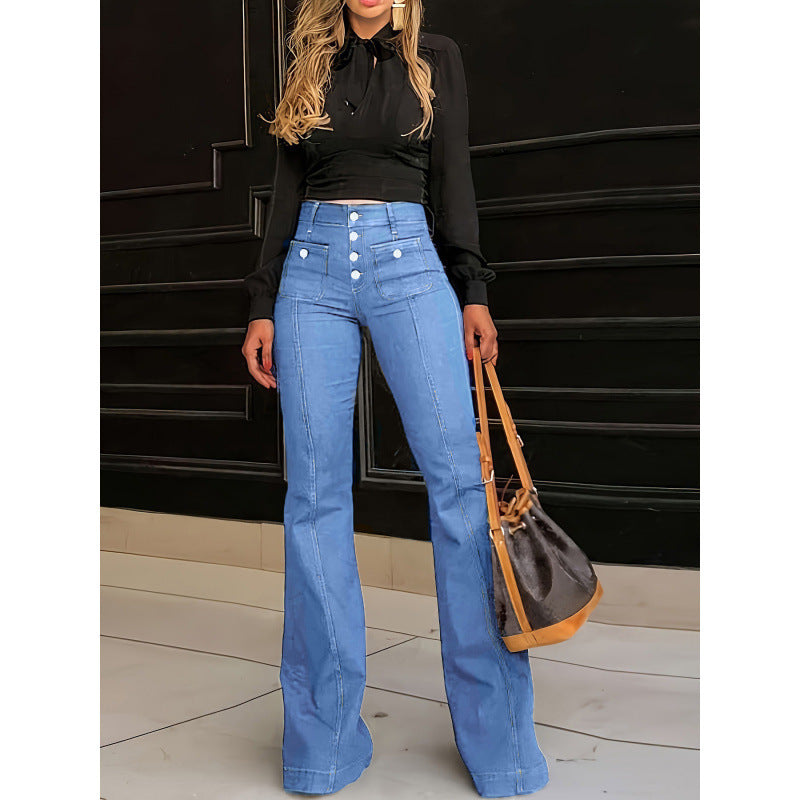 lusailstore - Women's high-rise button-pocket jeans