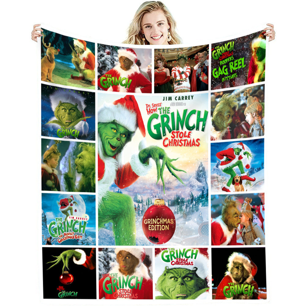 lusailstore - christmas green fluffy grinch flannel blankets