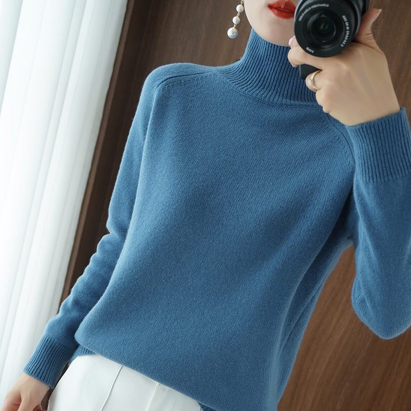 lusailstore-Solid Turtleneck Knit Sweater