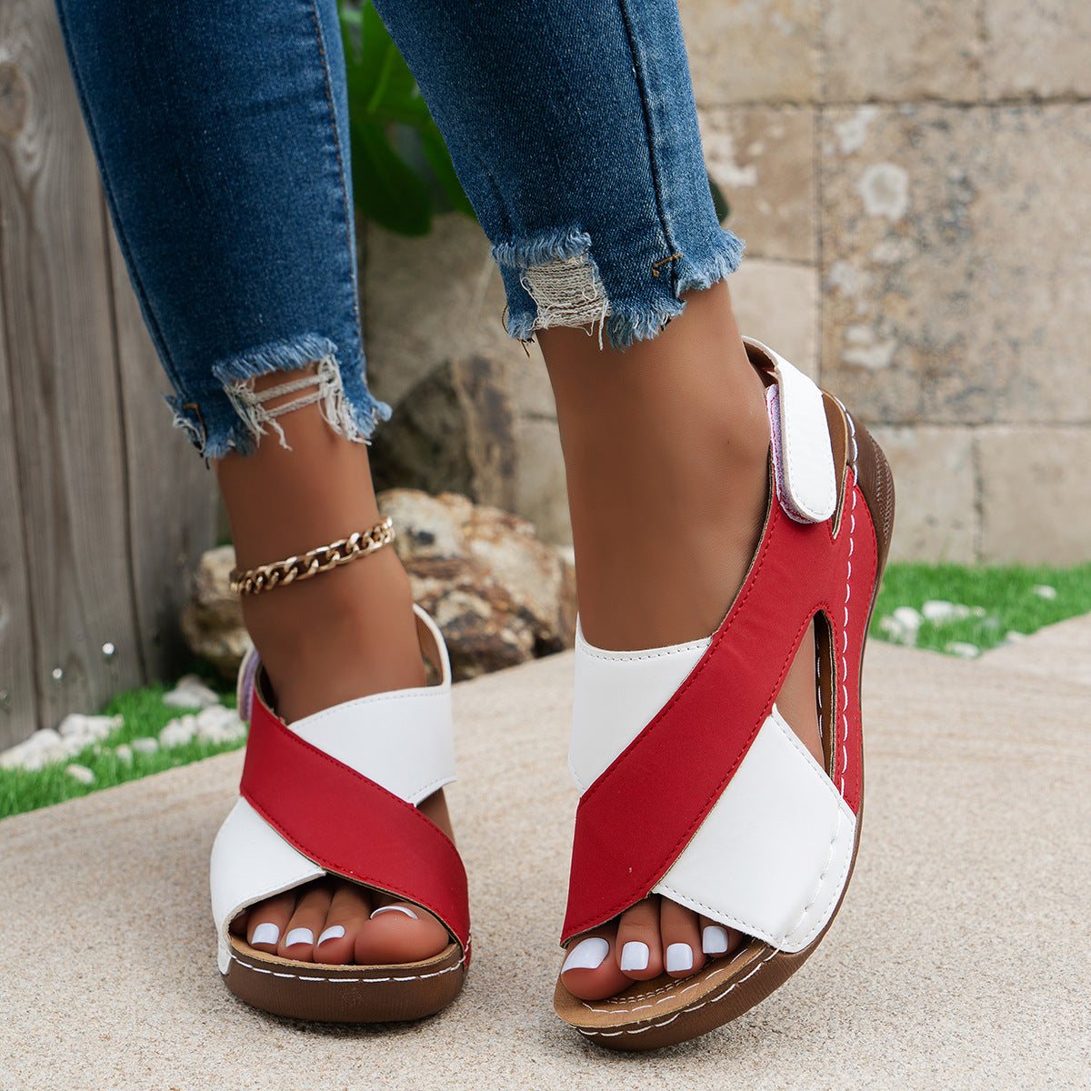 lusailstore - Women's fish mouth Velcro sandals