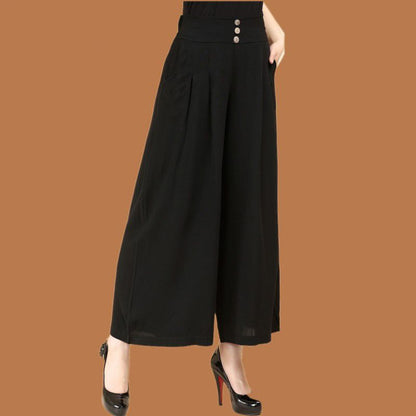 lusailstore-High-waisted Linen Wide-leg Trousers