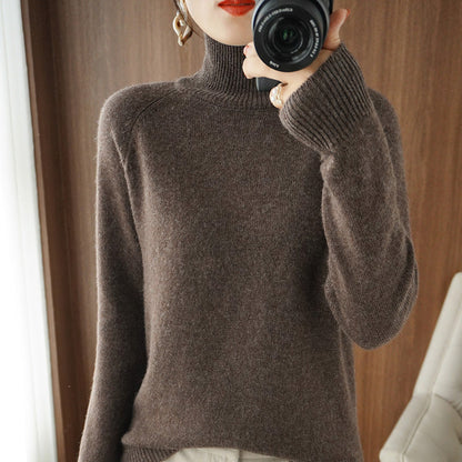 lusailstore-Solid Turtleneck Knit Sweater