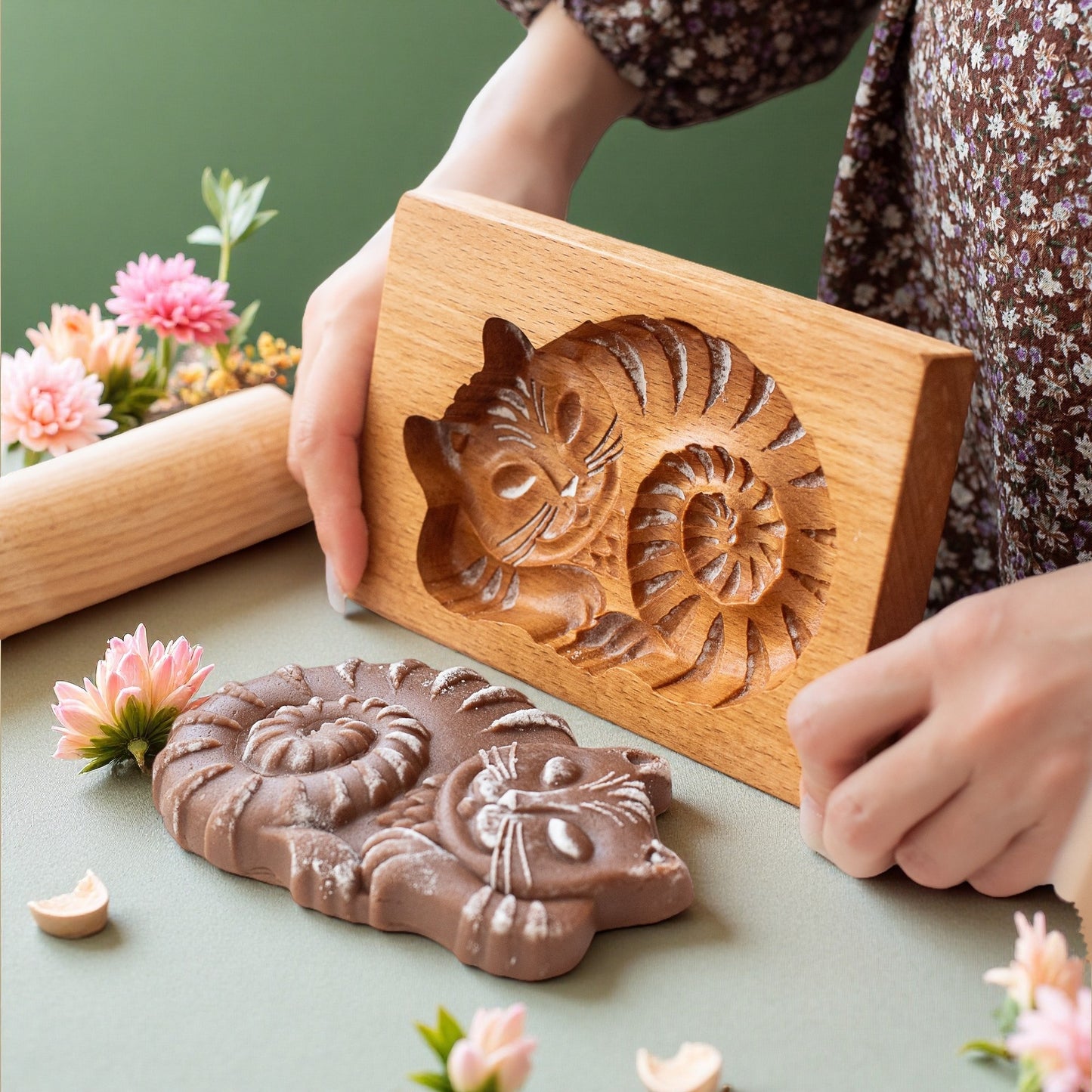 Cross-Border Cookie Mold Cutter Beech Cookie Shortbread Wooden Cookie Mold Biscuit Mold Flower