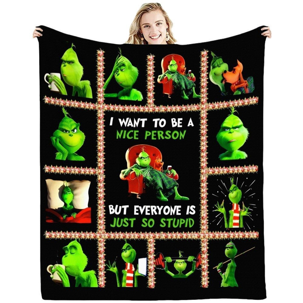 lusailstore - christmas green fluffy grinch flannel blankets