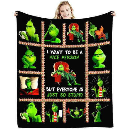 lusailstore - christmas green fluffy grinch flannel blankets